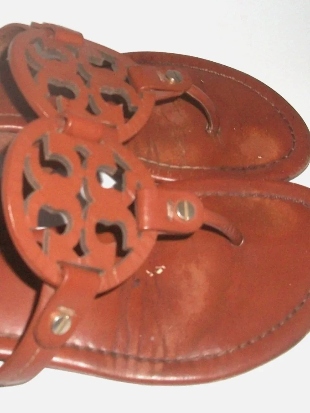 Tory Burch Miller Caramel Leather Large-Logo Thong Sandals